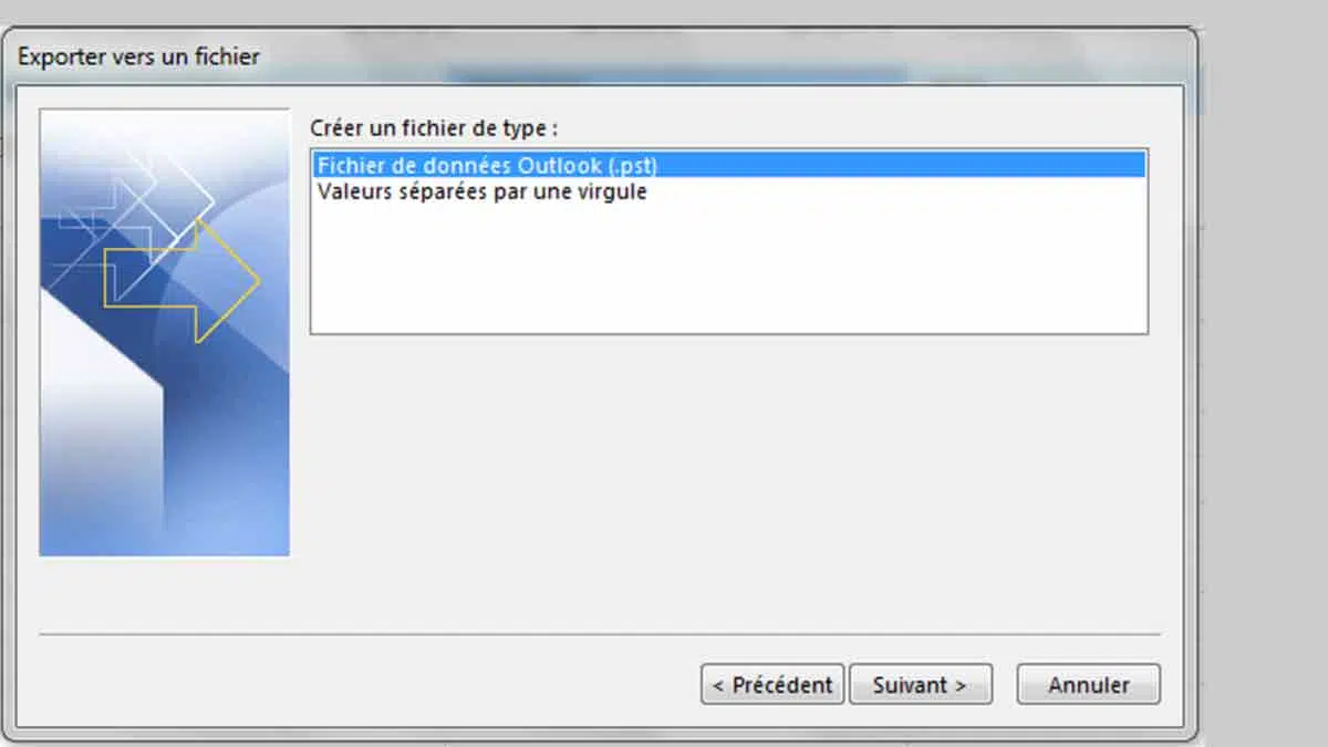 Outlook : Fichier de donnees Outlook pst