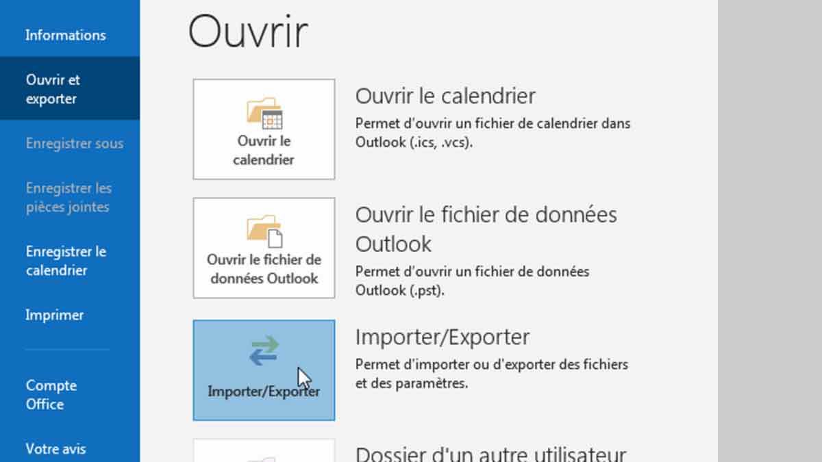 Importer Exporter fichier Outlook